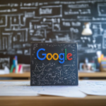 Tableau noir illustrant l'algorithme de Google à travers des formules mathématiques.