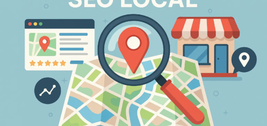 Cette illustration 2D met en scène le concept de SEO local à travers des éléments visuels clés : une loupe sur une carte géographique, un pin de localisation rouge, une vitrine de commerce local, et des icônes de résultats de recherche. Le design est moderne, épuré, avec une dominante de bleu clair qui renforce la lisibilité et l’impact visuel. Cette image symbolise l’importance de la visibilité locale sur les moteurs de recherche pour les entreprises souhaitant attirer une clientèle de proximité.